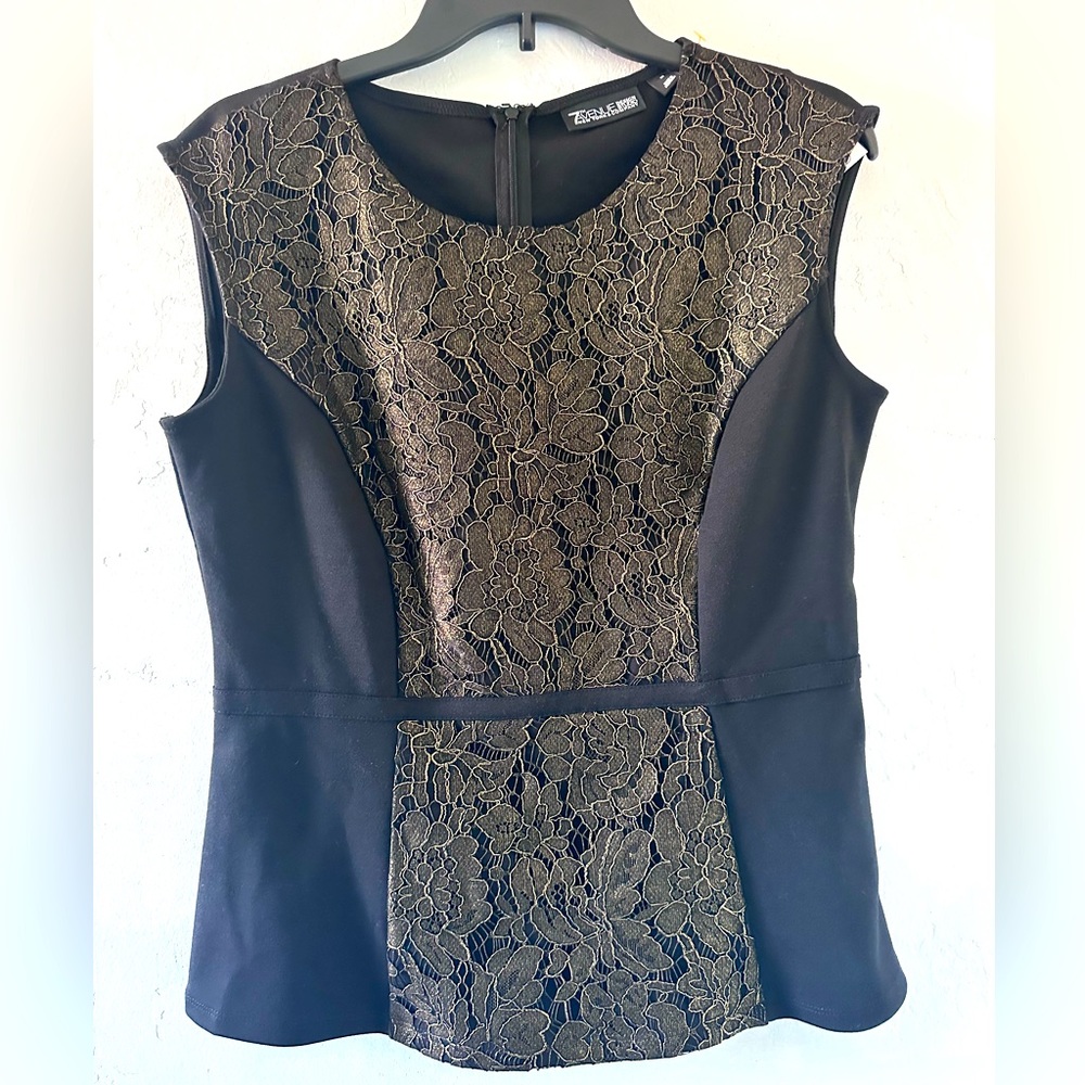 NWT 7Th AVENUE NEW YORK & CO. Sleeveless Black Lace Shirt Sz Medium